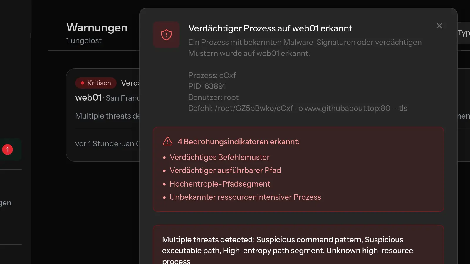 Erkennung eines Cryptominers über React CVE-2025-55182