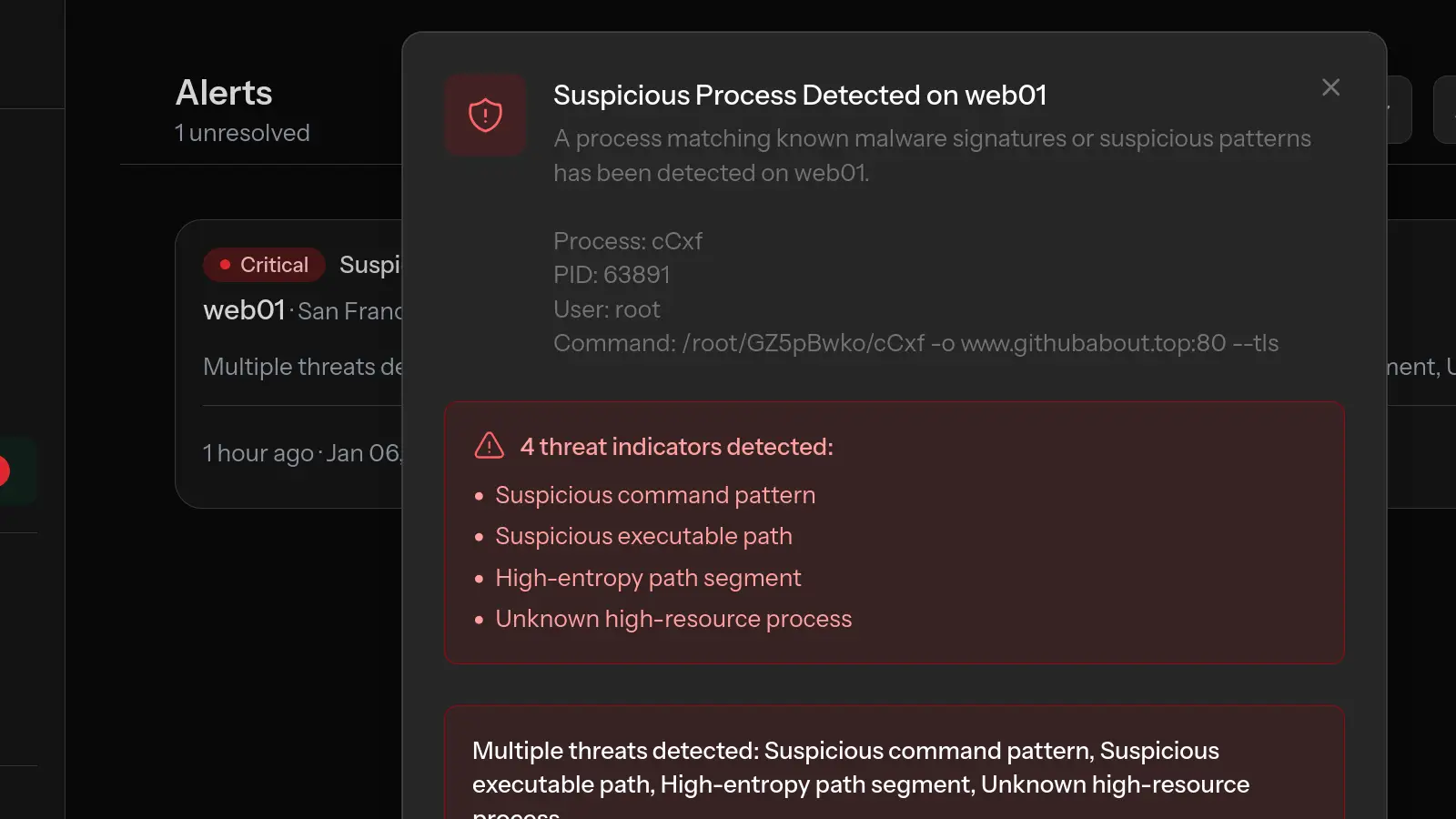 Detecting a Cryptominer Installed via React CVE-2025-55182