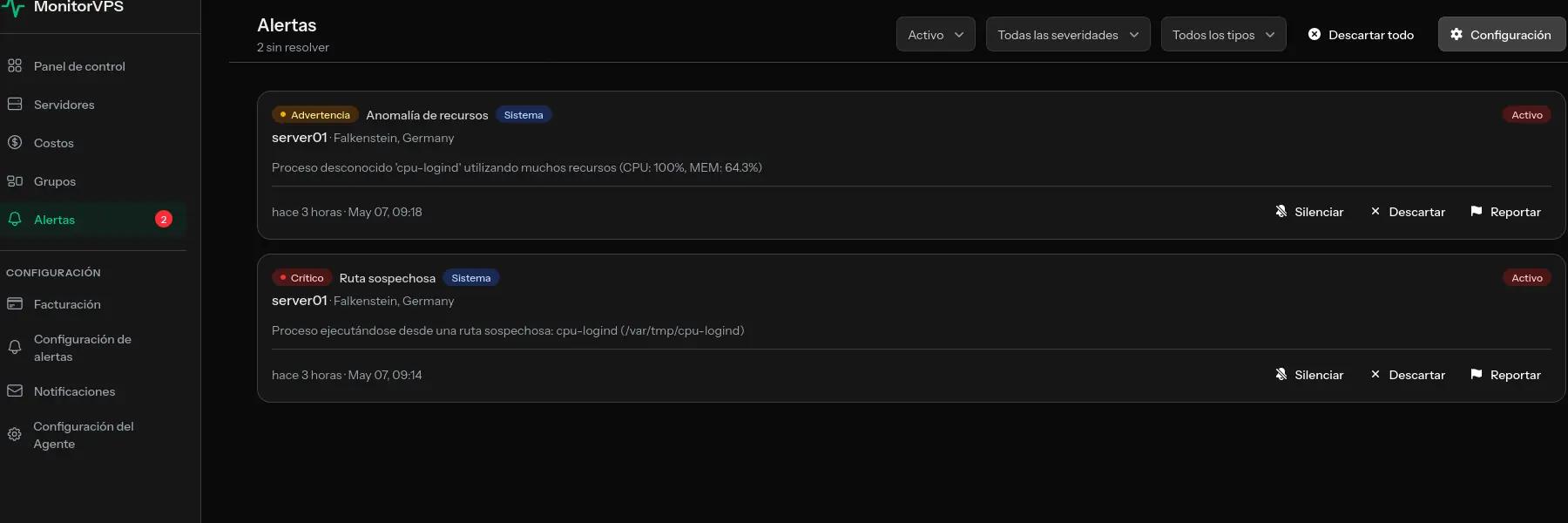 cpu-logind en /var/tmp es XMRig: cómo una alerta de MonitorVPS detectó un cryptominer