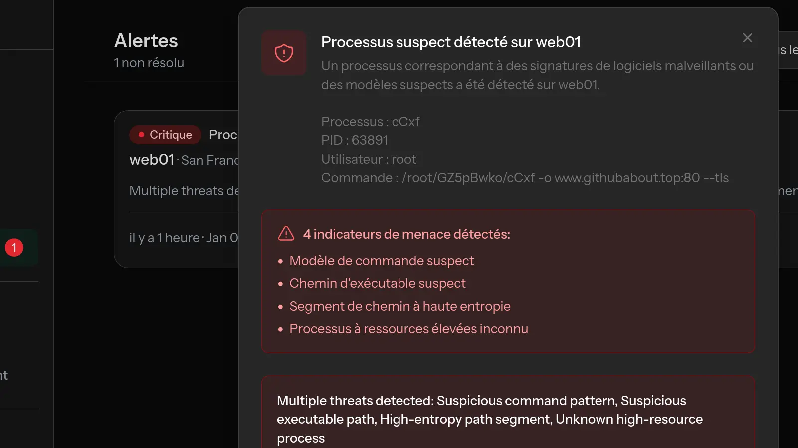 Détection d'un cryptominer installé via React CVE-2025-55182